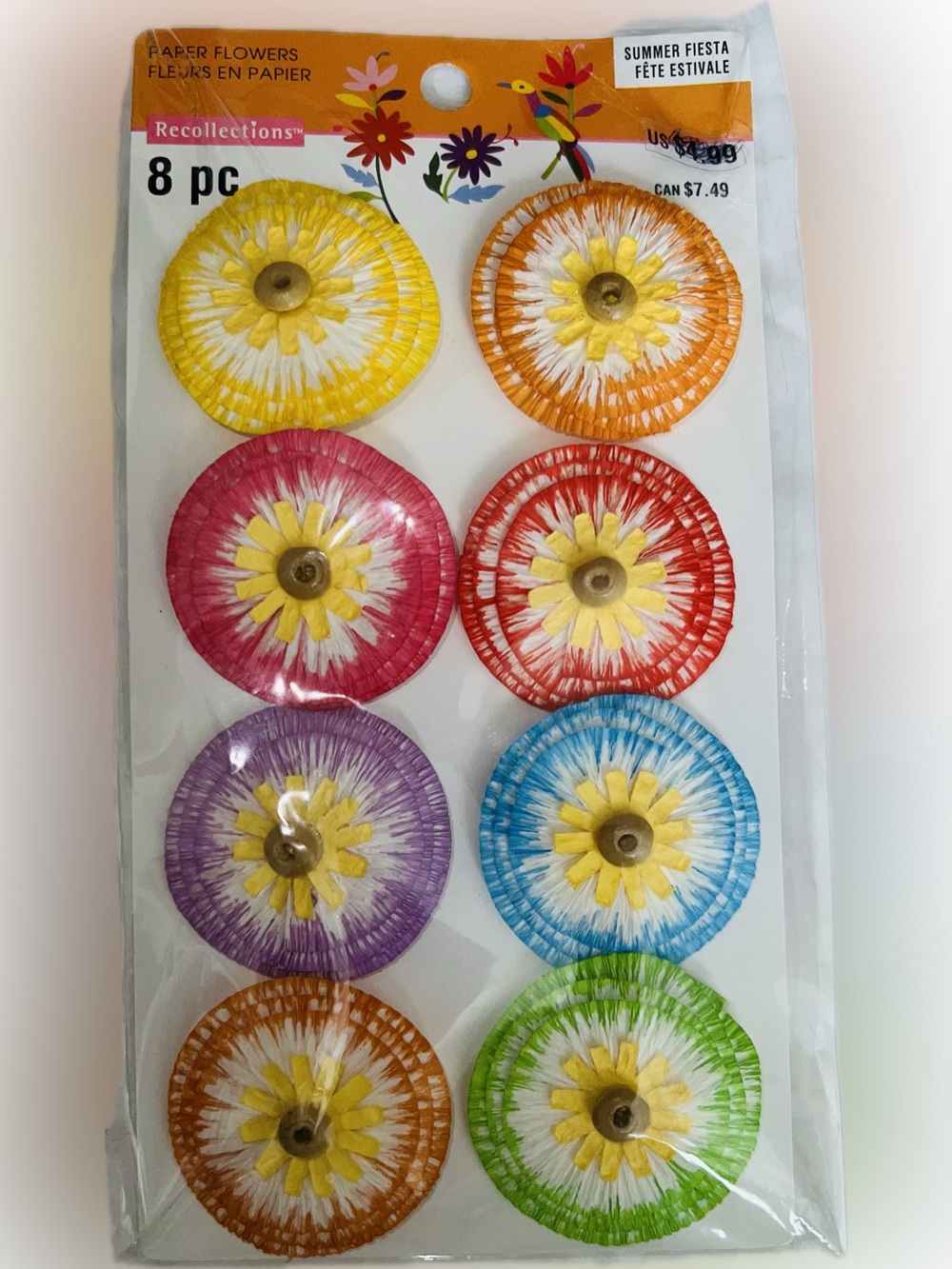 Recollections Paper Fiesta Flower Embellishments Multicolor Art Accent 8 PCS
